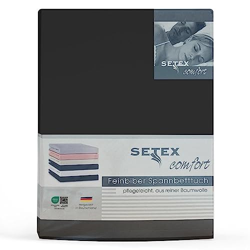 SETEX Feinbiber Spannbettlaken, 100 x 200 cm großes Spannbetttuch, 100 % Baumwolle, Bettlaken in Schwarz von SETEX