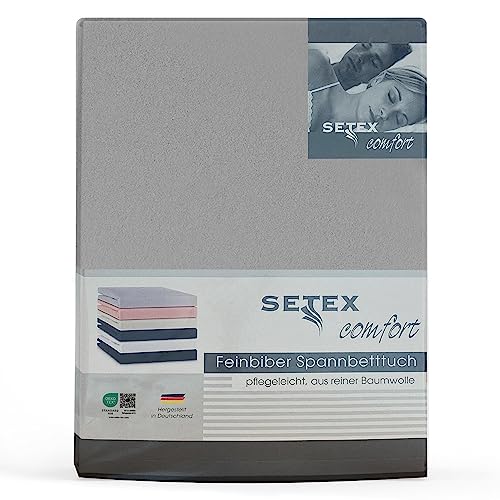 SETEX Feinbiber Spannbettlaken, 100 x 200 cm großes Spannbetttuch, 100 % Baumwolle, Bettlaken in Silber von SETEX