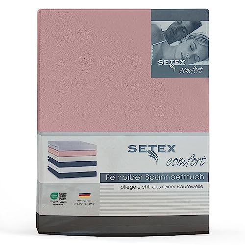 SETEX Feinbiber Spannbettlaken, 160 x 200 cm großes Spannbetttuch, 100 % Baumwolle, Bettlaken in Altrosa von SETEX