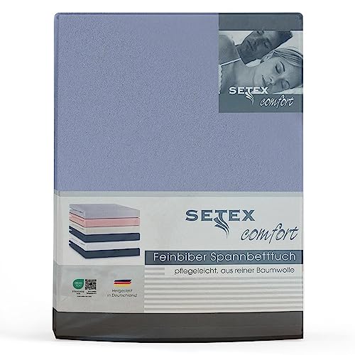 SETEX Feinbiber Spannbettlaken, 160 x 200 cm großes Spannbetttuch, 100 % Baumwolle, Bettlaken in Hellblau von SETEX