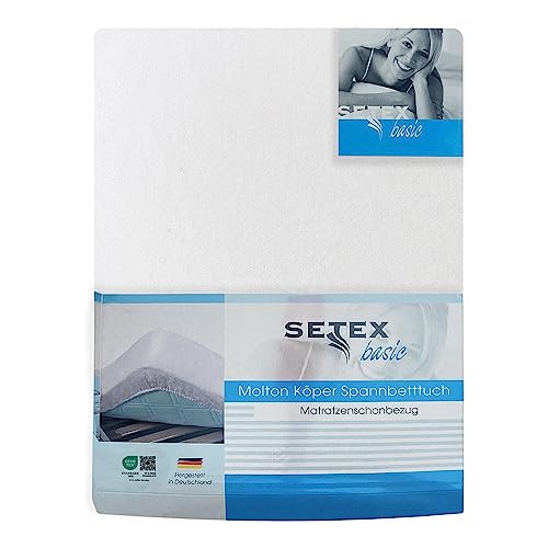 SETEX Molton Köper Matratzenschutz, 160 x 200 cm, Matratzenschoner aus 100 % Baumwolle, Basic, Weiß von SETEX