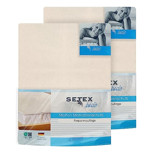 SETEX Molton Matratzenschutz, Doppelpack, 100 x 200 cm, Eckgummis, Matratzenschoner aus 100 % Baumwolle, Basic, Naturfarben, Rohweiß von SETEX