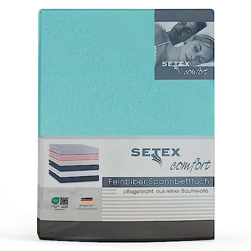 SETEX Feinbiber Spannbettlaken, 160 x 200 cm großes Spannbetttuch, 100 % Baumwolle, Bettlaken in Türkis von SETEX