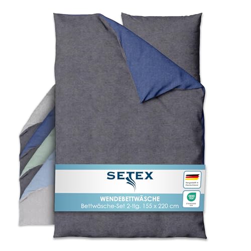 SETEX Wendebettwäsche 155x220 cm - 2-teiliges Bettwäsche-Set in ansprechendem Dunkelgrau-Dunkelblau-Design, Inklusive Bettdeckenbezug und Kissenbezug (80x80 cm), Aus 90% Baumwolle/10% Polyester von SETEX