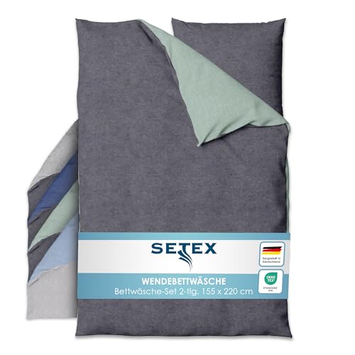 SETEX Wendebettwäsche 155x220 cm - 2-teiliges Bettwäsche-Set in ansprechendem Salbei-Dunkelgrau-Design, Inklusive Bettdeckenbezug und Kissenbezug (80x80 cm), Aus 90% Baumwolle/10% Polyester von SETEX