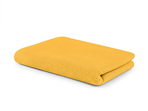 SETEX Waffelpiqué Kuscheldecke, Vielseitige Decke aus 100% Baumwolle, Geeignet als Wohndecke, Tagesdecke, Sommerdecke, Outdoordecke und mehr, 150 x 200 cm, Gelb, Safrangelb von SETEX