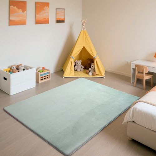 SETHEPACE 3CM Dicker Spielteppich Krabbelmatte Baby, Kurzflor Teppich Wohnzimmer, Schlafzimmer, Kinderzimmer Himmelblau 100x200 cm, Weicher Spielmatte Kinder, Tatami Matte von SETHEPACE