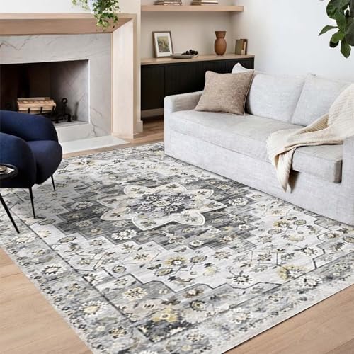 SETHEPACE Boho Kleiner Teppich 50x80 cm, Waschbarer Teppich Eingangsbereich Innen, Vintage Teppiche Schlafzimmer, Eingang, Kurzflor Teppiche Weich mit Rutschfester Unterseite von SETHEPACE