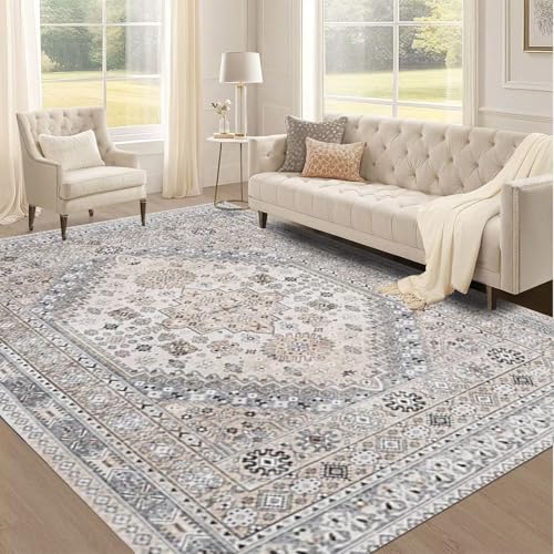 SETHEPACE Boho Kleiner Teppich 60x90 cm, Waschbarer Teppich Eingangsbereich Innen, Vintage Teppiche Schlafzimmer, Eingang, Kurzflor Teppiche Weich mit Rutschfester Unterseite von SETHEPACE