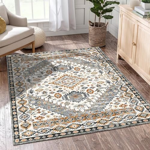 SETHEPACE Boho Kleiner Teppich 60x90 cm, Waschbarer Teppich Eingangsbereich Innen, Vintage Teppiche Schlafzimmer, Eingang, Kurzflor Teppiche Weich mit Rutschfester Unterseite von SETHEPACE