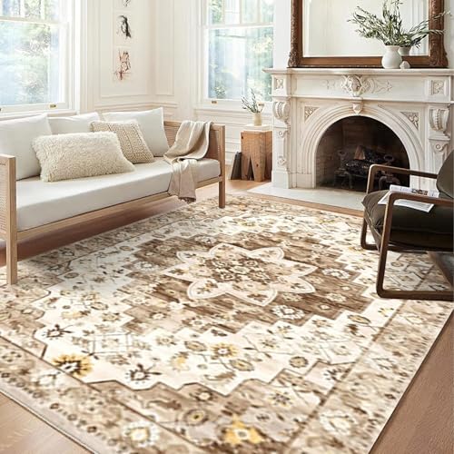 SETHEPACE Boho Kleiner Teppich 60x90 cm, Waschbarer Teppich Eingangsbereich Innen, Vintage Teppiche Schlafzimmer, Eingang, Kurzflor Teppiche Weich mit Rutschfester Unterseite von SETHEPACE