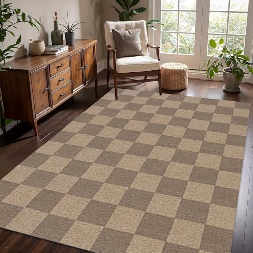 SETHEPACE Retro Karierter Teppich Wohnzimmer 120x160 cm, Waschbarer Teppich Schlafzimmer, Esszimmer, Bettvorleger, Weicher Teppiche Schachbrettmuster mit Rutschfester Unterseite SETHEPACE Retro Karierter Teppich Wohnzimmer 120x160 cm, Waschbarer Teppich Schlafzimmer, Esszimmer, Bettvorleger, Weicher Teppiche Schachbrettmuster mit Rutschfester Unterseite von SETHEPACE