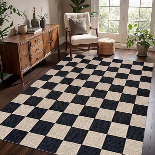 SETHEPACE Retro Karierter Teppich Wohnzimmer 120x180 cm, Waschbarer Teppich Schlafzimmer, Esszimmer, Bettvorleger, Weicher Teppiche Schachbrettmuster mit Rutschfester Unterseite SETHEPACE Retro Karierter Teppich Wohnzimmer 120x180 cm, Waschbarer Teppich Schlafzimmer, Esszimmer, Bettvorleger, Weicher Teppiche Schachbrettmuster mit Rutschfester Unterseite von SETHEPACE