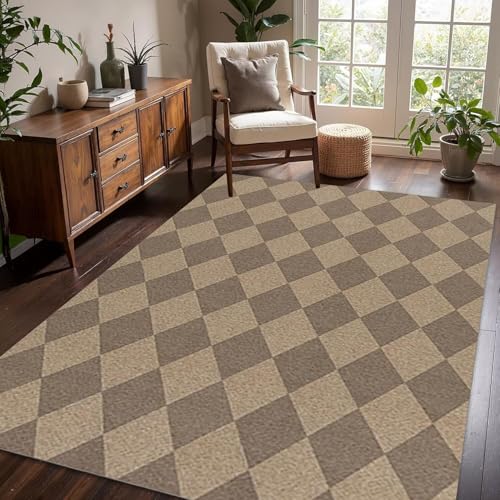 SETHEPACE Retro Karierter Teppich Wohnzimmer 120x180 cm, Waschbarer Teppich Schlafzimmer, Esszimmer, Bettvorleger, Weicher Teppiche Schachbrettmuster mit Rutschfester Unterseite SETHEPACE Retro Karierter Teppich Wohnzimmer 120x180 cm, Waschbarer Teppich Schlafzimmer, Esszimmer, Bettvorleger, Weicher Teppiche Schachbrettmuster mit Rutschfester Unterseite von SETHEPACE