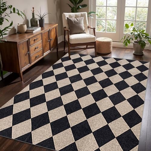 SETHEPACE Retro Karierter Teppich Wohnzimmer 180x250 cm, Waschbarer Teppich Schlafzimmer, Esszimmer, Bettvorleger, Weicher Teppiche Schachbrettmuster mit Rutschfester Unterseite SETHEPACE Retro Karierter Teppich Wohnzimmer 180x250 cm, Waschbarer Teppich Schlafzimmer, Esszimmer, Bettvorleger, Weicher Teppiche Schachbrettmuster mit Rutschfester Unterseite von SETHEPACE