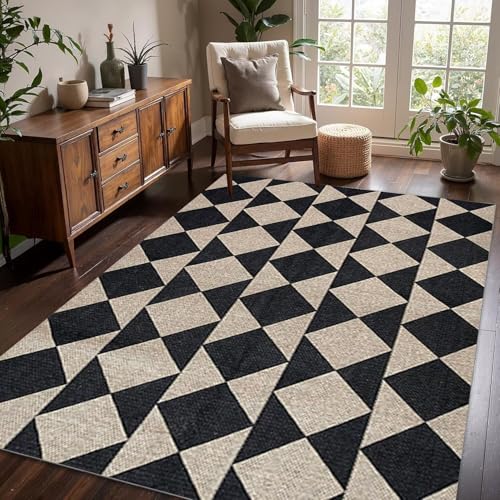 SETHEPACE Retro Karierter Teppich Wohnzimmer 200x300 cm, Waschbarer Teppich Schlafzimmer, Esszimmer, Bettvorleger, Weicher Teppiche Schachbrettmuster mit Rutschfester Unterseite SETHEPACE Retro Karierter Teppich Wohnzimmer 200x300 cm, Waschbarer Teppich Schlafzimmer, Esszimmer, Bettvorleger, Weicher Teppiche Schachbrettmuster mit Rutschfester Unterseite von SETHEPACE