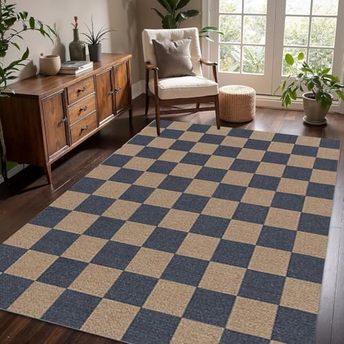 SETHEPACE Retro Karierter Teppich Wohnzimmer 80x160 cm, Waschbarer Teppich Schlafzimmer, Esszimmer, Bettvorleger, Weicher Teppiche Schachbrettmuster mit Rutschfester Unterseite SETHEPACE Retro Karierter Teppich Wohnzimmer 80x160 cm, Waschbarer Teppich Schlafzimmer, Esszimmer, Bettvorleger, Weicher Teppiche Schachbrettmuster mit Rutschfester Unterseite von SETHEPACE