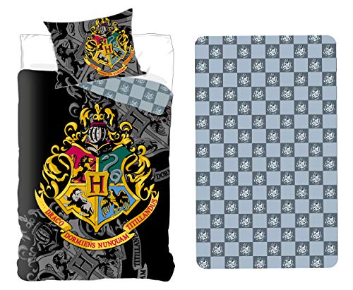SETINO Harry Potter Bettwäsche-Set, Bettbezug 140 x 200 cm + Kissenbezug 63x63 cm + Spannbettlaken 90 x 200 cm von SETINO