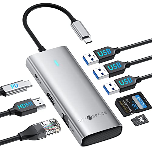 USB C HUB HDMI [4K@60Hz] Docking Station USB C for MacBook Laptop, SETMSPACE Docking Station Multiport Adapter 8 in 1 with PD 100W, Ethernet, USB 3.0 Dongle von SETMSPACE
