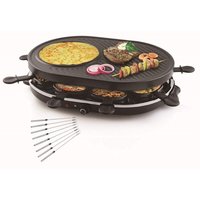Raclette 8 Personen Tischgrill mit Gabeln, Grillplatte oval Crêpefläche 1200W von SETPOINT