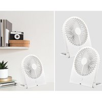 Schreibtisch Ventilator 2er SET - 3 Stufen, Weiß Höhe 23cm Akku & USB-C Anschluß von SETPOINT