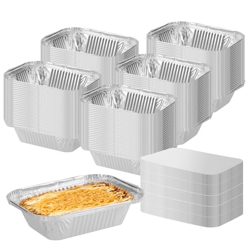SEUICYNE 125 Stück Aluschalen Tropfschalen, 13x10x4,2cm Quadrat Aluminiumschalen mit Deckel, Aluschalen Grill, 260ml Aluschalen, Alu Grillschalen aus Aluminiumfolie für Backen Grill Kochen Braten von SEUICYNE