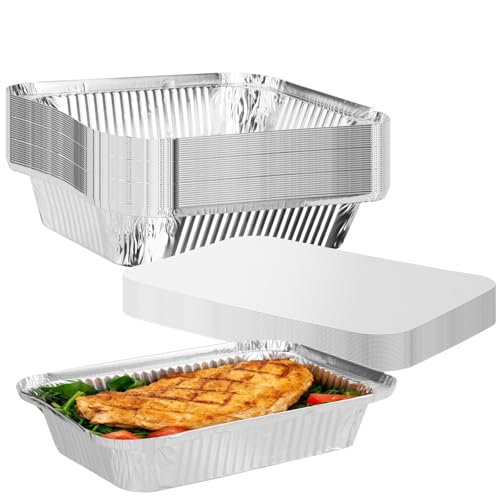 SEUICYNE 30 Stück Aluschalen mit Deckel, 1000ml Aluminium Grillschalen, 229x169x50mm Einweg Aluminium Tropfschalen, Aluminiumschalen Alubehälter Alu Grillschalen für Grillen Backen Einfrieren Kochen von SEUICYNE