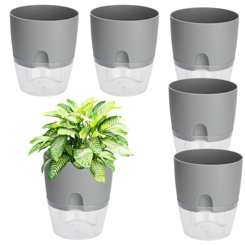SEUICYNE 6 Stück 15CM Blumentopf Selbstbewässernd, Kräutertopf Plastik, Kräutergarten Küche Set Grau Kunststoff Blumentöpfe Pflanztopf Selbstbewässerung für Küche Fensterbank SEUICYNE 6 Stück 15CM Blumentopf Selbstbewässernd, Kräutertopf Plastik, Kräutergarten Küche Set Grau Kunststoff Blumentöpfe Pflanztopf Selbstbewässerung für Küche Fensterbank von SEUICYNE