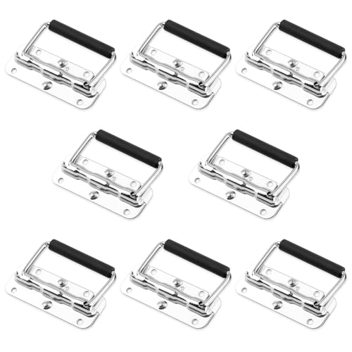 SEUICYNE 8 Stück Edelstahl Klappgriffe, 110mm x 40mm Gefedert Kistengriff, Silber Griff Tragegriff Hardware BoxenGriff für Aufbewahrungsbox Koffer Tür Toolbox von SEUICYNE