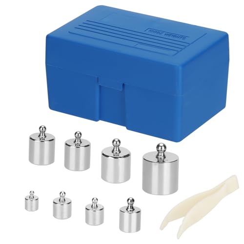 SEUICYNE 8 Stück Kalibriergewichte M2, 1kg Edelstahl Kalibriergewichte Set, 500g 200g 100g 50g 20g 10g Kalibrierung Gramm Gewicht Set mit Pinzette Präzisionsstahl Balancen Gewichte Satz für Labors von SEUICYNE