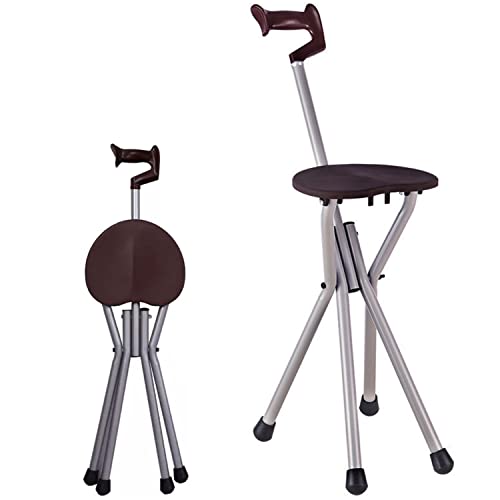 SEVEEZ Gehstock Mit Sitz, Faltbar Vier Beine Gehstock-Sitz Multifunktional Leichtes Gewicht Aluminium Krückenstuhl, Maximale Belastung 150kg (Color : Brown) von SEVEEZ