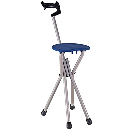 SEVEEZ Klappbarer Gehstock Mit Sitz, 4 Beine Krückenhocker Multifunktional Leichtes Gewicht Aluminium Gehhilfe Maximale Belastung 150kg (Color : Blue) von SEVEEZ