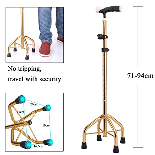 SEVEEZ Vierfüßler Gehstock Mit 4 Beinen Große Basis, Höhenverstellbar Krückstock Bequemer Handgriff Teleskopisch Spazierstock Gehhilfe Für Mann Und Frau (Color : 02, Size : 71-94cm) von SEVEEZ