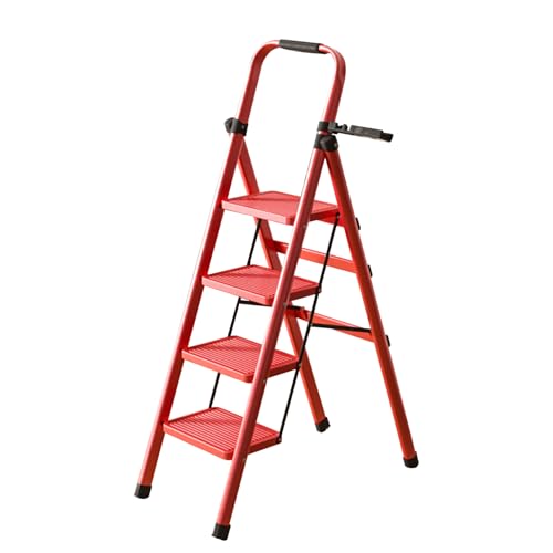 SEVEN COMFORT Leiter mit Handläufen, klappbare Stufenleiter, Leiter mit Plattform - 4 Stufen, rutschfeste Hufeisenfüße, breite Stufen, für Haus, Küche, Garten, 150kg von SEVEN COMFORT