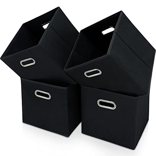 SEVENDOME Aufbewahrungskörbe aus schwarzem Stoff, würfelförmig, 28 x 28 x 28 cm, mit Griff, faltbarer Korb für Schrank oder faltbare Aufbewahrungsbox, 4er-Set (schwarz) von SEVENDOME