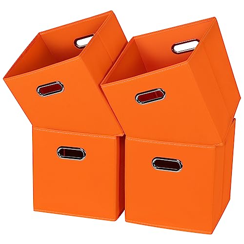 SEVENDOME Stoff-Aufbewahrungskörbe, Würfel, 28 x 28 x 28 cm, Stoff-Aufbewahrungskörbe mit Griff, faltbarer Korb für Schrank oder faltbare Aufbewahrungsboxen, 4 Stück (orange) von SEVENDOME