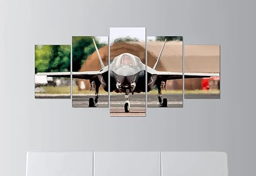 SEVENYXX 5 Teilige Kunstdruck Leinwandbilder 5 Teiliges Wandbild F-35 Militärflugzeug Kunstdruck Auf Leinwand Leinwandbilder Wohnzimmer Schlafzimmer Wandbilder Wohnzimmer Modern von SEVENYXX