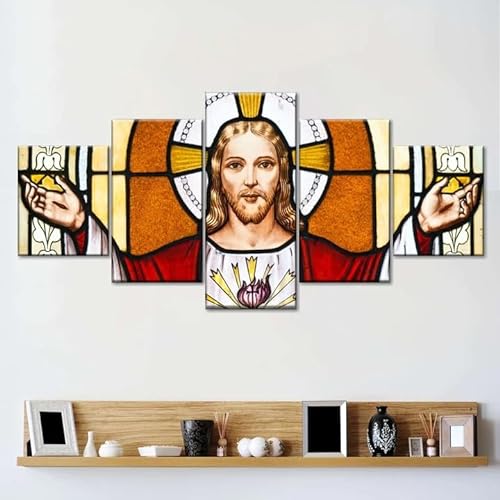 SEVENYXX Leinwand Bilder 5 Stück Christus Wandbilder Set Wanddekoration Leinwandbilder Dekoartikel 200X100(Kein Rahmen) von SEVENYXX