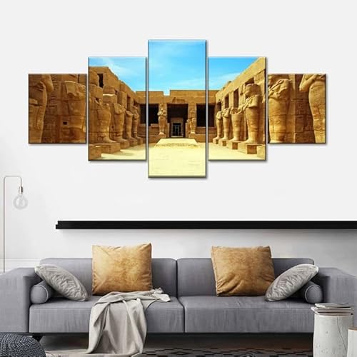 SEVENYXX Leinwand Bilder 5 Teilig Antiker ägyptischer Tempel Wandbilder Wohnzimmer Modern Bilder, Poster, Kunstdrucke Büro Flur Bad Küchebilder -Ungerahmt von SEVENYXX