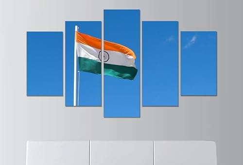 SEVENYXX Leinwand Bilder 5 Teilig Flagge von Indien Wandbilder Wohnzimmer Modern Bilder, Poster, Kunstdrucke Büro Flur Bad Küchebilder -Ungerahmt von SEVENYXX