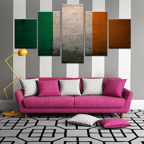 SEVENYXX Leinwand Bilder 5 Teilig Irland Irische Flagge Wandbilder Wohnzimmer Modern Bilder, Poster, Kunstdrucke Büro Flur Bad Küchebilder -Ungerahmt von SEVENYXX