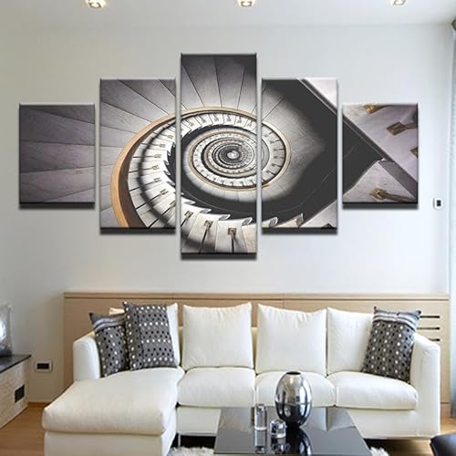 SEVENYXX Leinwand Bilder 5 Teilig Spiralförmige Treppe Wandbilder Wohnzimmer Modern Bilder, Poster, Kunstdrucke Büro Flur Bad Küchebilder -Ungerahmt von SEVENYXX