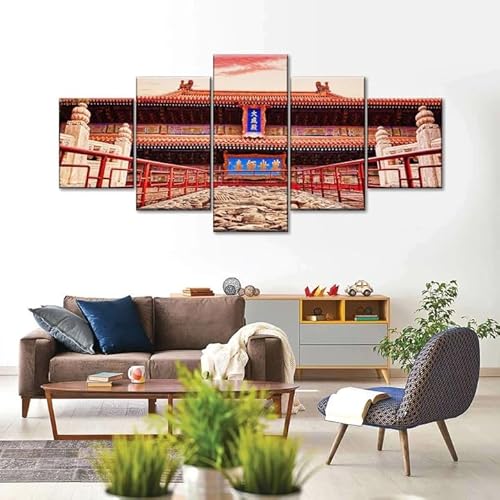 SEVENYXX Leinwand Bilder 5 Teilig Tempel des Konfuzius Wandbilder Wohnzimmer Modern Bilder, Poster, Kunstdrucke Büro Flur Bad Küchebilder -Ungerahmt von SEVENYXX
