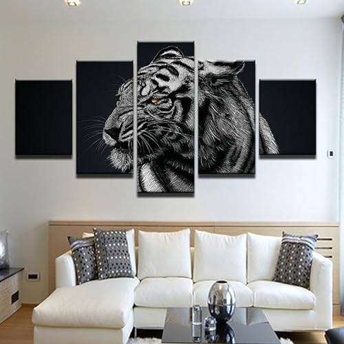 SEVENYXX Leinwand Bilder 5 Teilig Weißer Tiger Wandbilder Wohnzimmer Modern Bilder, Poster, Kunstdrucke Büro Flur Bad Küchebilder -Ungerahmt von SEVENYXX