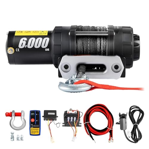 Elektrische Winde, 6000 lb Tragfähigkeit, LKW-Winde, synthetisches Seil mit kabelloser Fernbedienung, leistungsstarker Motor Elektrische Winde, 6000 lb Tragfähigkeit, LKW-Winde, synthetisches Seil mit kabelloser Fernbedienung, leistungsstarker Motor von SEVEQIS