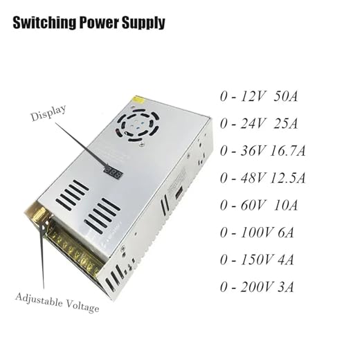 Schaltnetzteil, 600W Schaltnetzteil Einstellbare Spannung Digitalanzeige DC 0-12V 24V 36V 48V 60V 100V 120V 150V 200V 10A 50A AC(0-12V 50A) von SEVEQIS