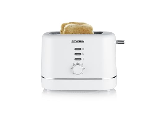 SEVERIN Automatik-Toaster, für 2 Scheiben, Brötchenaufsatz aus Edelstahl, Aufwärm- & Defrosterfunktion, einstellbarer Bräunungsgrad, Auto-Abschaltung, 850 W, weiß, AT 4324 von SEVERIN