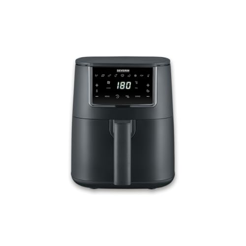 SEVERIN Heißluftfritteuse FryLight Single, vielseitige Zubereitung, Pommes, Steak, Gemüse, Touch-Display, 8 Automatik-Programme, Warmhaltefunktion, 4L, Antihaftbeschichtung, 1300W, schwarz, FR 2461 von SEVERIN