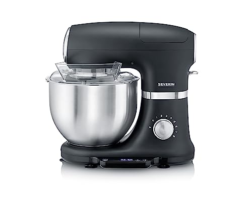 SEVERIN Küchenmaschine mit Waage, große Knetmaschine für bis zu 3 kg Kuchenteig, robuste Teigmaschine mit Knethaken, Flachrührer und Schneebesen, 1.000 W, schwarz, matt,Edelstahl, KM 3898 von SEVERIN