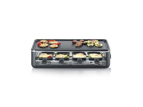 SEVERIN Raclette-Grill für 8 Personen, Raclette mit großer antihaftbeschichteter Grillplatte, extra tiefe Pfännchen, Spülmaschinengeeignet, Tischgrill, Black Line Lite, RG 2365 von SEVERIN